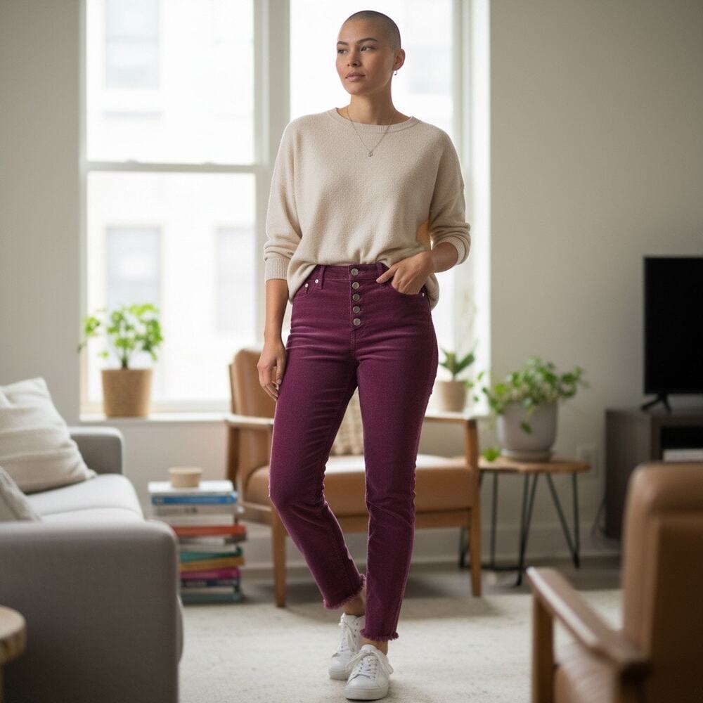Free People Corduroy Raw Hem Pants Size 27 Cotton Cropped Preloved